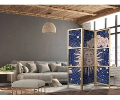 Artgeist Japoniška kambario pertvara - Cosmic Harmony - Illustration of the Sun and Moon on a Navy Background