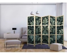 Artgeist Japoniška kambario pertvara - Dark Žalias Victorian Leaves - Botanical Carved Composition