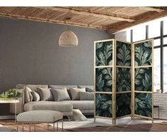 Artgeist Japoniška kambario pertvara - Dark Žalias Victorian Leaves - Botanical Carved Composition