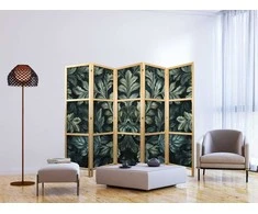 Artgeist Japoniška kambario pertvara - Dark Žalias Victorian Leaves - Botanical Carved Composition