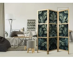 Artgeist Japoniška kambario pertvara - Dark Žalias Victorian Leaves - Botanical Carved Composition
