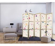 Artgeist Japoniška kambario pertvara - Dots - Spots and Splashes Multicolored - Cheerful Pattern on a Light Rožinė Background.