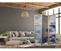 Artgeist Japoniška kambario pertvara - Italian Landscape - Lake Como Painted in Shades of Mėlyna