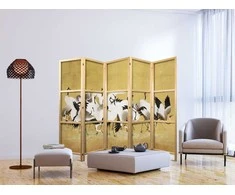 Artgeist Japoniška kambario pertvara - Japanese cranes - a flock of birds against a golden background based on a painting by Ishida Yūtei