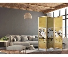 Artgeist Japoniška kambario pertvara - Japanese cranes - a flock of birds against a golden background based on a painting by Ishida Yūtei