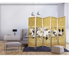 Artgeist Japoniška kambario pertvara - Japanese cranes - a flock of birds against a golden background based on a painting by Ishida Yūtei