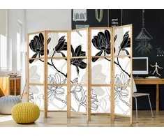 Artgeist Japoniška kambario pertvara - Juodas and Baltas Flowers II
