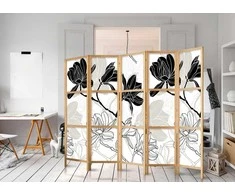 Artgeist Japoniška kambario pertvara - Juodas and Baltas Flowers II