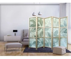 Artgeist Japoniška kambario pertvara - Large Leaves in Žalias-Mint Shades - Botanical Motif