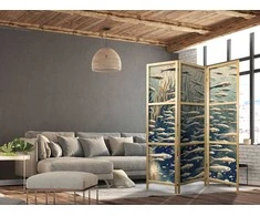 Artgeist Japoniška kambario pertvara - Life in the Ocean - Underwater World of Fish and Vegetation in rusvai gelsvas and Navy Retro Style