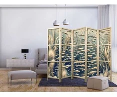 Artgeist Japoniška kambario pertvara - Life in The Ocean - Underwater World of Fish And Vegetation in rusvai gelsvas And Navy Colors in Retro Style