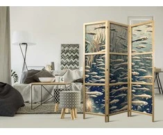 Artgeist Japoniška kambario pertvara - Life in the Ocean - Underwater World of Fish and Vegetation in rusvai gelsvas and Navy Retro Style