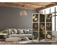 Artgeist Japoniška kambario pertvara - Mysterious Garden - Butterflies Flying Over Flowers - Rustic Evening