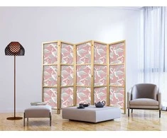 Artgeist Japoniška kambario pertvara - Pastel birds - a delicate pattern of baltas and pilkas herons on a light pink background