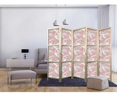 Artgeist Japoniška kambario pertvara - Pastel birds - a delicate pattern of baltas and pilkas herons on a light pink background