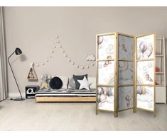 Artgeist Japoniška kambario pertvara - Plush Bears with Balloons - Flying Light-Brown Bears Among Balloons - Clouds - and Rainbows in Subdued - Pastel Colors.