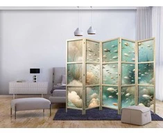 Artgeist Japoniška kambario pertvara - Spectacular Underwater Landscape - Fish in the Underwater World in Colors of Turquoise Mėlyna rusvai gelsvas and Delicate Oranžinis