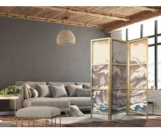Artgeist Japoniška kambario pertvara - Turbulent Ocean - High Waves in Brown and Navy on a rusvai gelsvas Background in Vintage Style