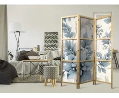 Artgeist Japoniška kambario pertvara - Turquoise Flowers in Retro Ambiance - Floral Ornaments