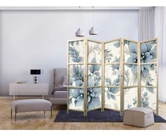 Artgeist Japoniška kambario pertvara - Turquoise Flowers in Retro Ambiance - Floral Ornaments