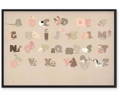 Artgeist Paveikslas - Alphabet at the Zoo - Joyful Animals and Their Names on a rusvai gelsvas Background