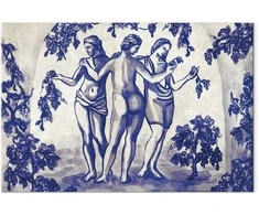 Artgeist Paveikslas - Ancient vineyard - three women in a portal painted with mėlynas ink