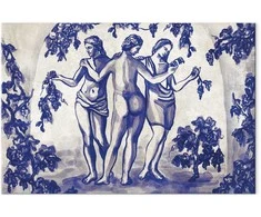 Artgeist Paveikslas - Ancient vineyard - three women in a portal painted with mėlynas ink
