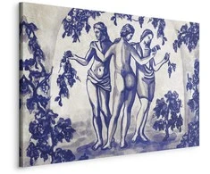 Artgeist Paveikslas - Ancient vineyard - three women in a portal painted with mėlynas ink
