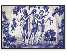 Artgeist Paveikslas - Ancient vineyard - three women in a portal painted with mėlynas ink
