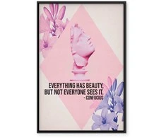 Artgeist Paveikslas - Beauty in the Eyes - Inspirational Quote with Rožinė Bust and Flowers