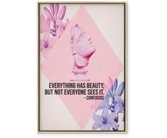 Artgeist Paveikslas - Beauty in the Eyes - Inspirational Quote with Rožinė Bust and Flowers