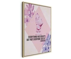 Artgeist Paveikslas - Beauty in the Eyes - Inspirational Quote with Rožinė Bust and Flowers