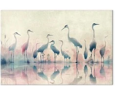 Artgeist Paveikslas - Birds by the lake - herons painted in watercolour in delicate pilkas and pink colours