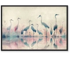 Artgeist Paveikslas - Birds by the lake - herons painted in watercolour in delicate pilkas and pink colours