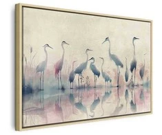 Artgeist Paveikslas - Birds by the lake - herons painted in watercolour in delicate pilkas and pink colours