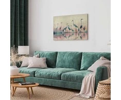 Artgeist Paveikslas - Birds by the lake - herons painted in watercolour in delicate pilkas and pink colours