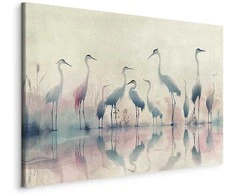Artgeist Paveikslas - Birds by the lake - herons painted in watercolour in delicate pilkas and pink colours