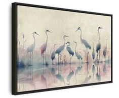 Artgeist Paveikslas - Birds by the lake - herons painted in watercolour in delicate pilkas and pink colours