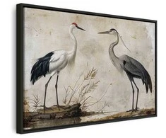 Artgeist Paveikslas - Birds from an old engraving - vintage-style illustration depicting a heron and a crane