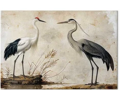 Artgeist Paveikslas - Birds from an old engraving - vintage-style illustration depicting a heron and a crane