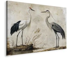 Artgeist Paveikslas - Birds from an old engraving - vintage-style illustration depicting a heron and a crane
