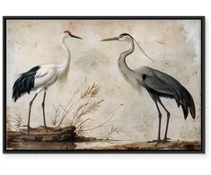 Artgeist Paveikslas - Birds from an old engraving - vintage-style illustration depicting a heron and a crane