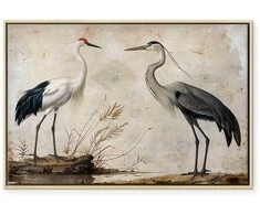 Artgeist Paveikslas - Birds from an old engraving - vintage-style illustration depicting a heron and a crane