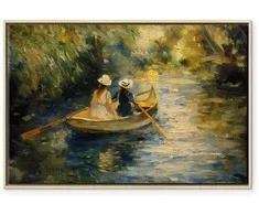 Artgeist Paveikslas - Boat crossing - painting of two women sailing a boat on a river