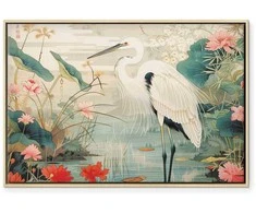 Artgeist Paveikslas - By an Asian pond - an illustration in the style of a Japanese engraving, depicting a heron