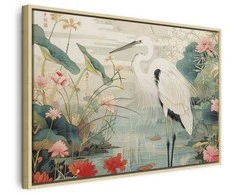 Artgeist Paveikslas - By an Asian pond - an illustration in the style of a Japanese engraving, depicting a heron