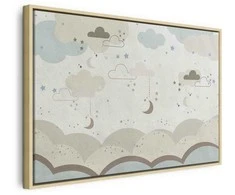 Artgeist Paveikslas - Cloudy Night Sky - Moons in Brown and rusvai gelsvas Hues Among Clouds and Numerous Little Stars on a Light Background
