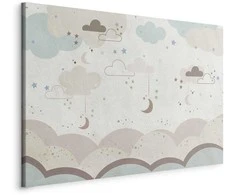 Artgeist Paveikslas - Cloudy Night Sky - Moons in Brown and rusvai gelsvas Hues Among Clouds and Numerous Little Stars on a Light Background