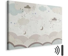 Artgeist Paveikslas - Cloudy Night Sky - Moons in Brown and rusvai gelsvas Hues Among Clouds and Numerous Little Stars on a Light Background