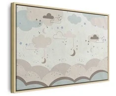 Artgeist Paveikslas - Cloudy Night Sky - Moons in Brown and rusvai gelsvas Hues Among Clouds and Numerous Little Stars on a Light Background